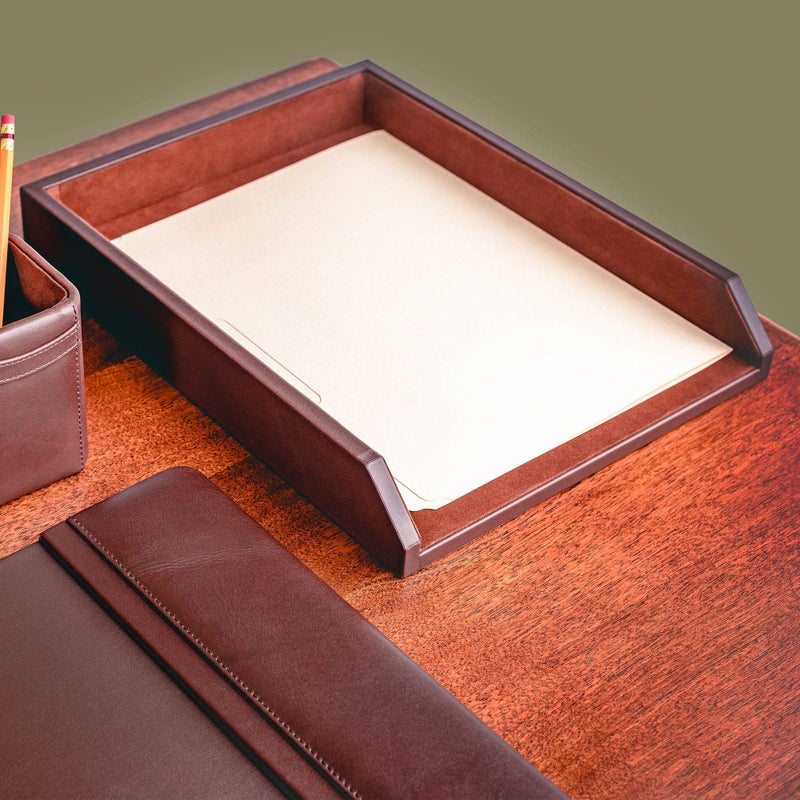 DACASSO Leather Desktop Letter Tray - Luxury Letter Holder & Paper Organizer for Desk - Office Organization & Executive Desk Decor - (Chocolate Brown) - Image 4